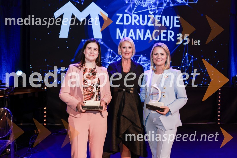 dr. Vita Godec, direktorica, Lenis farmacevtika d.o.o., zmagovalka AmCham Top Potential of the Year 2018;  Petra Juvančič, izvršna direktorica, Združenje Manager;  Eva McLellan, generalna direktorica, slovenska podružnica RocheBranko Franc Selak prejemnik priznanja za življenjsko delo na področju managementa 2023