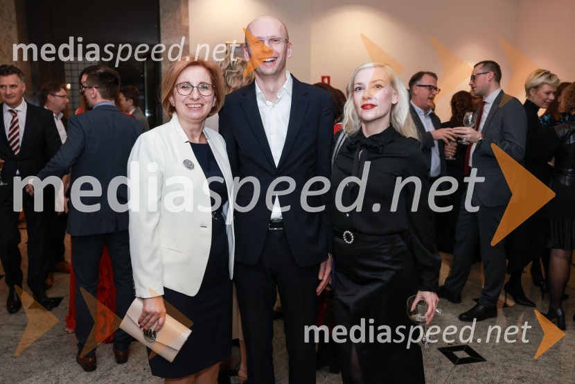 mag. Anita Stojčevska, glavna izvršna direktorica, SKB Banka;  Benjamin Jošar,  predsednik uprave družbe Triglav Skladi;  Katarina Matejčič, novinarkaBranko Franc Selak prejemnik priznanja za življenjsko delo na področju managementa 2023