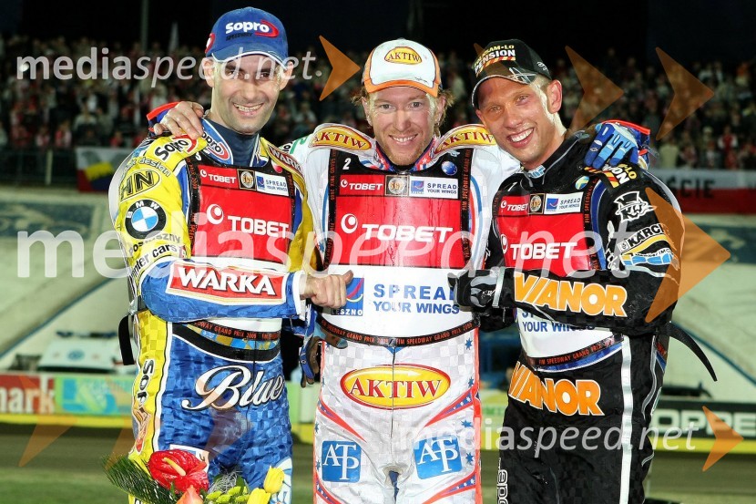 Tomasz Gollob (Poljska), Jason Crump (Avstralija) in Andreas Jonsson (Švedska)SPEEDWAY, Grand Prix, VN Poljske 2009