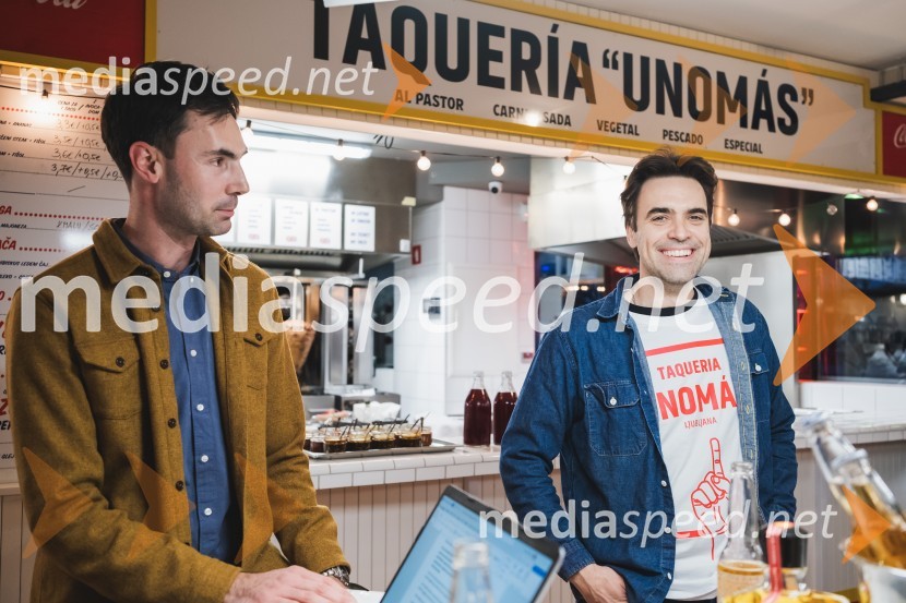  Klemen Ptičak,  lastnik Hood Burgerja in Taqueríe Unomás;  Til Pleterski,  lastnik Hood Burgerja in Taqueríe UnomásOtvoritev nove takerije Unomas v Ljubljani