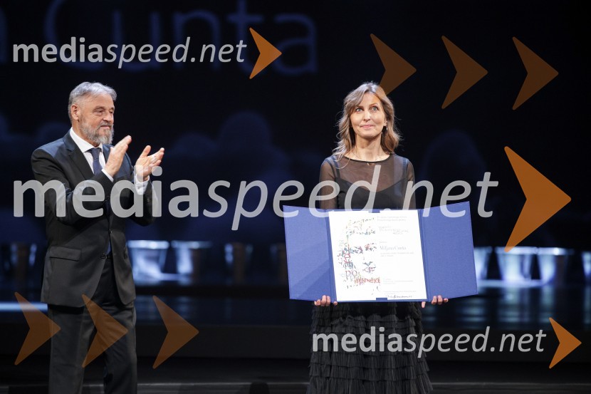 dr. Jožef Muhovič, predsednik Upravnega odbora Prešernovega sklada;  Miljana Cunta, pesnicaDržavna proslava ob kulturnem prazniku in podelitev Prešernovih nagrad 2024