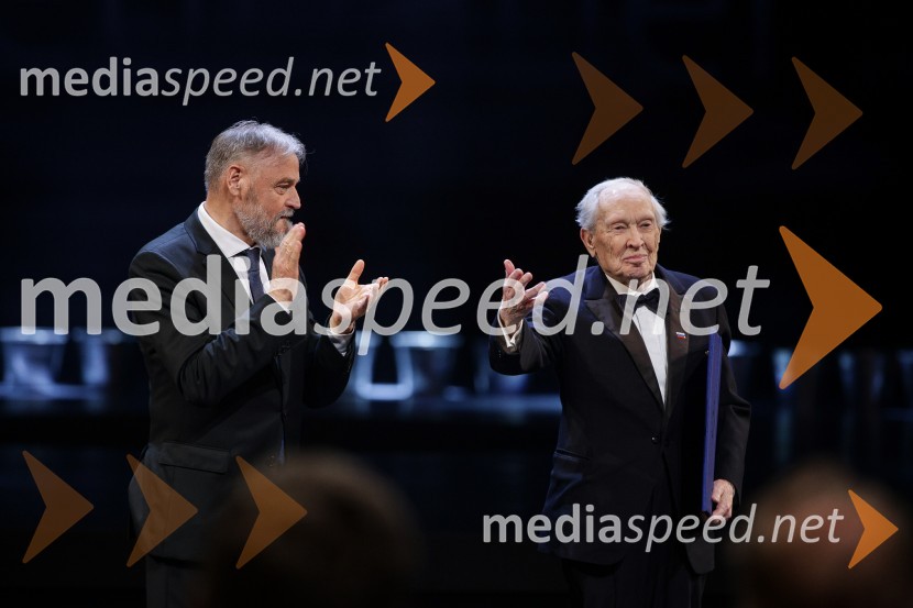 dr. Jožef Muhovič, predsednik Upravnega odbora Prešernovega sklada; dr. Henrik Neubauer, nekdanji slovenski baletni plesalec, koreograf, umetniški vodja, zdravnik, režiser in pedagogDržavna proslava ob kulturnem prazniku in podelitev Prešernovih nagrad 2024