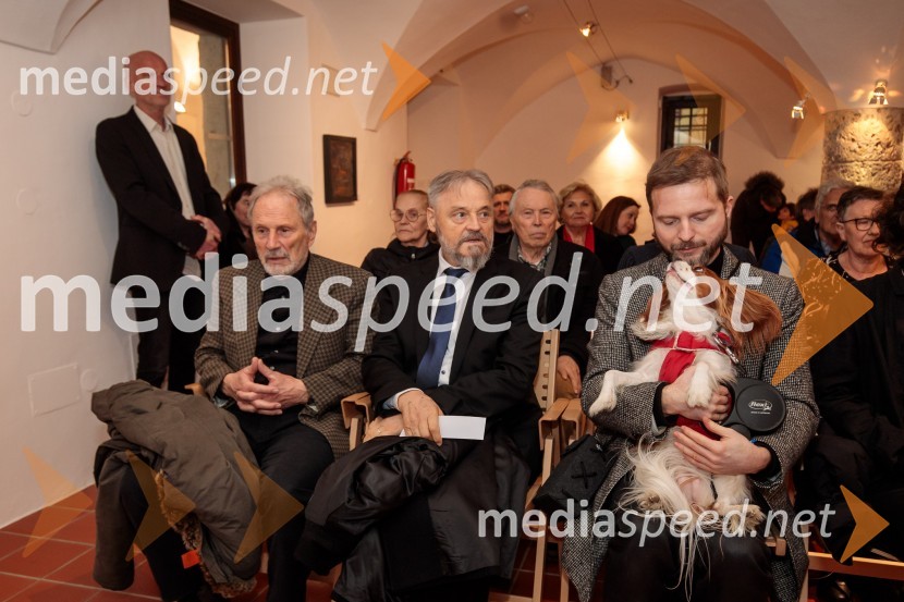  Herman Gvardjančič, akademski slikar; dr. Jožef Muhovič, predsednik Upravnega odbora Prešernovega sklada;  Tomato Košir, oblikovalecPrešernov dan v Kranju