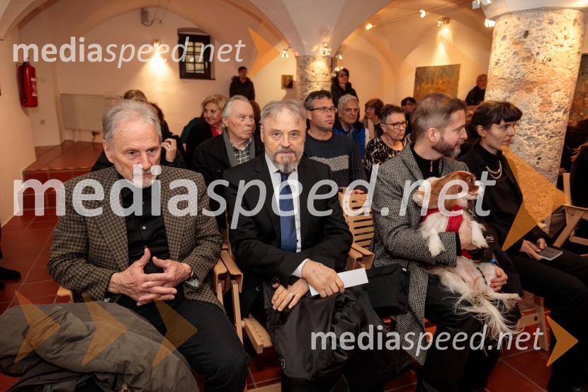  Herman Gvardjančič, akademski slikar; dr. Jožef Muhovič, predsednik Upravnega odbora Prešernovega sklada;  Tomato Košir, oblikovalec;  Sara Kern, režiserkaPrešernov dan v Kranju