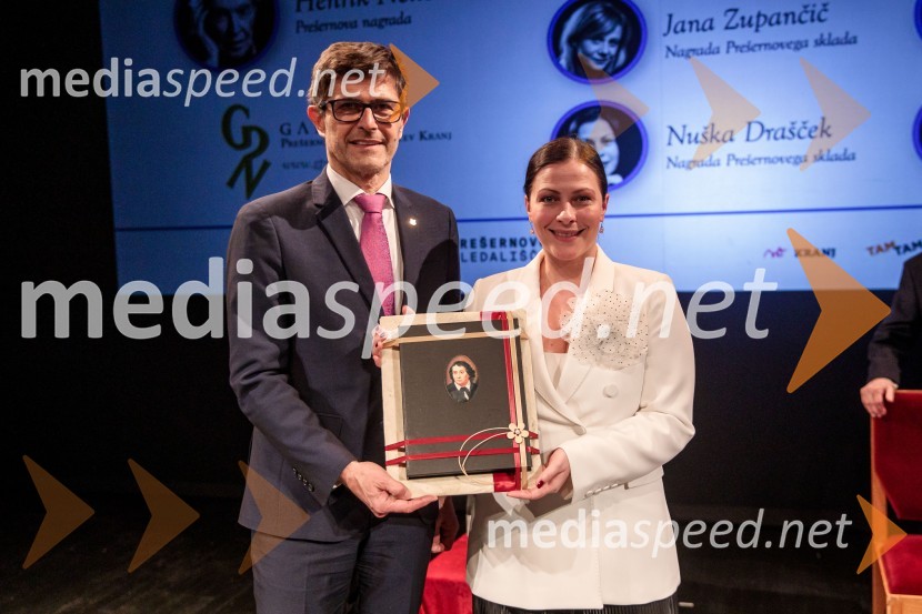  Matjaž Rakovec, župan Mestne občine Kranj;  Nuška Drašček, pevkaPrešernov dan v Kranju