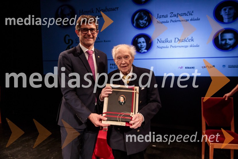 Matjaž Rakovec, župan Mestne občine Kranj; dr. Henrik Neubauer, nekdanji slovenski baletni plesalec, koreograf, umetniški vodja, zdravnik, režiser in pedagogPrešernov dan v Kranju