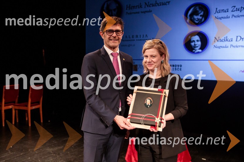  Matjaž Rakovec, župan Mestne občine Kranj;  Jana Zupančič, igralkaPrešernov dan v Kranju