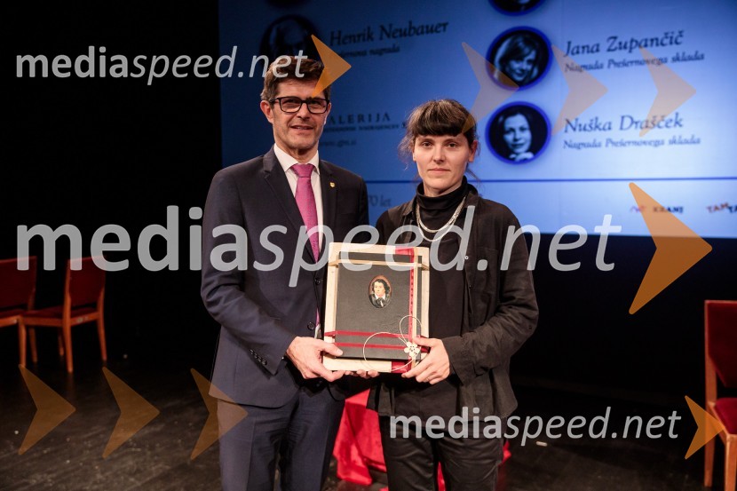  Matjaž Rakovec, župan Mestne občine Kranj;  Sara Kern, režiserkaPrešernov dan v Kranju