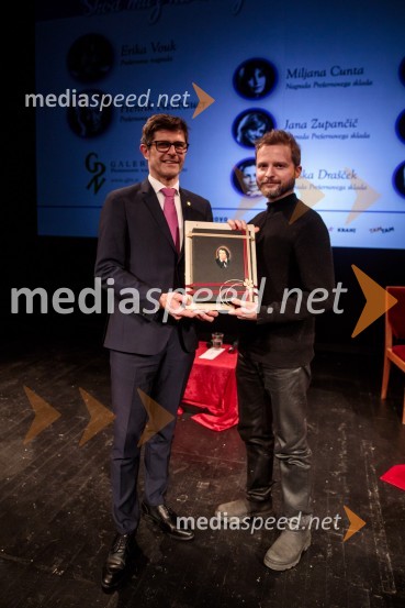  Matjaž Rakovec, župan Mestne občine Kranj;  Tomato Košir, oblikovalecPrešernov dan v Kranju
