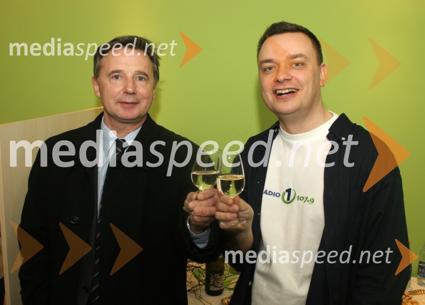 Milan Perko, direktor KRS Rotovž in Sašo Papp, programski direktor radijske mreže Infonet ter moderator na Radiu 1Radio 1, otvoritev nove radijske postaje
