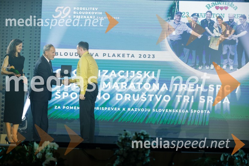  Petra Tramte,  vodja, Sektor za razvoj in programe športa;  Viktor Grošelj, predsednik Odbora za podeljevanje Bloudkovih priznanj;  Marko Pintarič, predsednik organizatorja maratona treh src, vodja dogodkov v Radenski AdriaticBloudkovi nagrajenci 2023