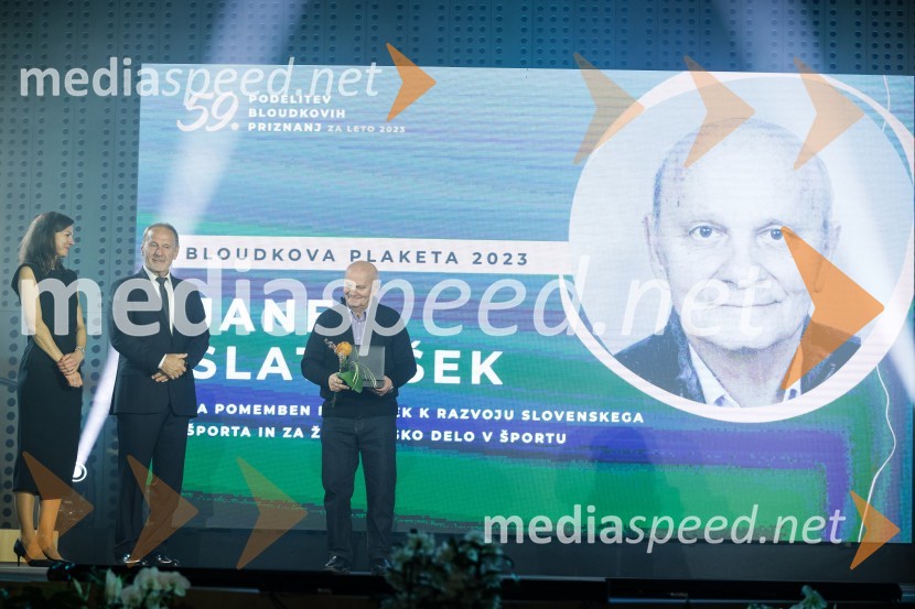  Petra Tramte,  vodja, Sektor za razvoj in programe športa;  Viktor Grošelj, predsednik Odbora za podeljevanje Bloudkovih priznanj;  Janez SlatinšekBloudkovi nagrajenci 2023