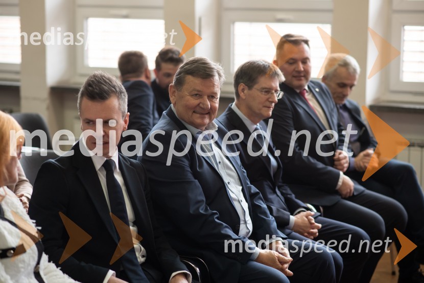 prof. dr. Matej Vesenjak, dekan, Fakulteta za strojništvo UM; dr. Aleksander Jevšek, minister za kohezijo in regionalni razvoj; prof. dr. Zdravko Kačič, rektor Univerze v MariboruSlovesna otvoritev prenovljenega laboratorija Pomurski laboratorij