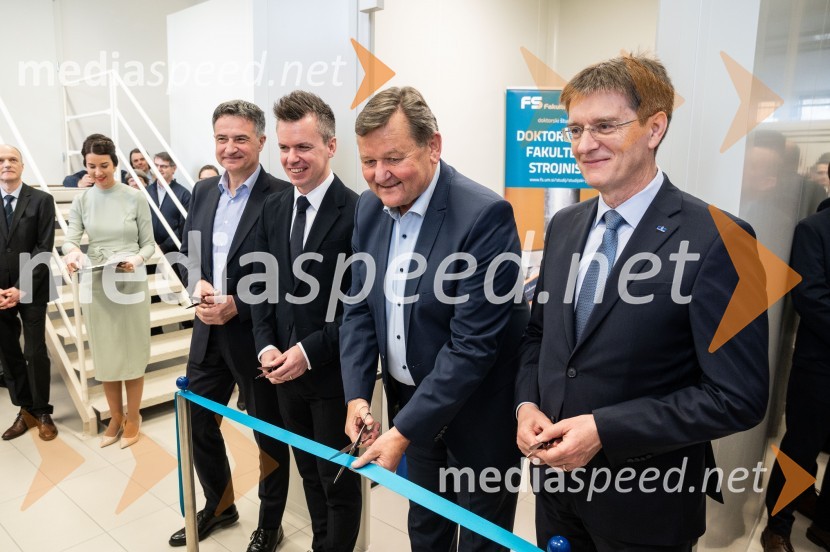  Robert Grah, direktor, Pomurska gospodarska zbornica; prof. dr. Matej Vesenjak, dekan, Fakulteta za strojništvo UM; dr. Aleksander Jevšek, minister za kohezijo in regionalni razvoj; prof. dr. Zdravko Kačič, rektor Univerze v MariboruSlovesna otvoritev prenovljenega laboratorija Pomurski laboratorij