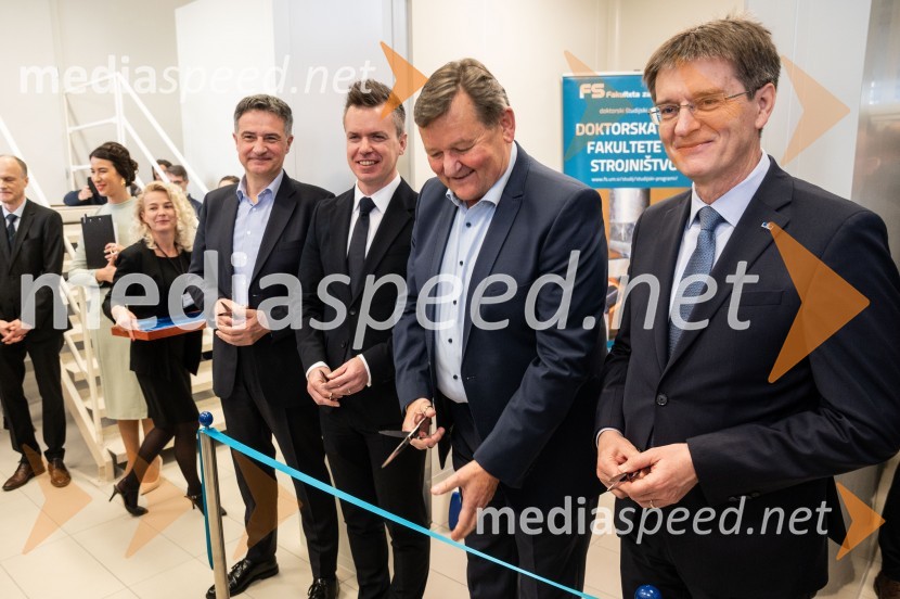  Robert Grah, direktor, Pomurska gospodarska zbornica; prof. dr. Matej Vesenjak, dekan, Fakulteta za strojništvo UM; dr. Aleksander Jevšek, minister za kohezijo in regionalni razvoj; prof. dr. Zdravko Kačič, rektor Univerze v MariboruSlovesna otvoritev prenovljenega laboratorija Pomurski laboratorij