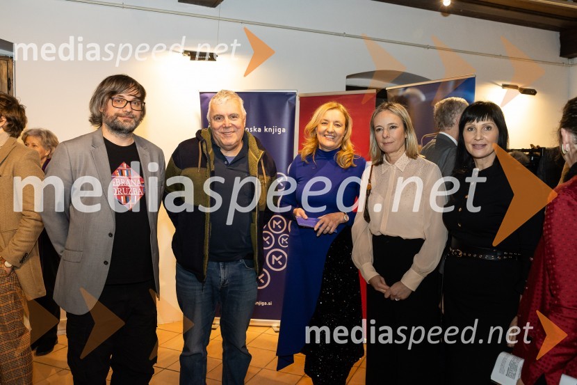  Aljoša Harlamov, urednik Cankarjeve založbe;  Zoran Predin, glasbenik; dr. Alenka Kepic Mohar, glavna urednica Mladinske knjige;  Simona Mele, predsednica uprave Mladinska knjiga;  Karmen Pangos,  članica uprave, Mladinska knjigaSrečanje avtorjev Mladinske knjige in Cankarjeve založbe