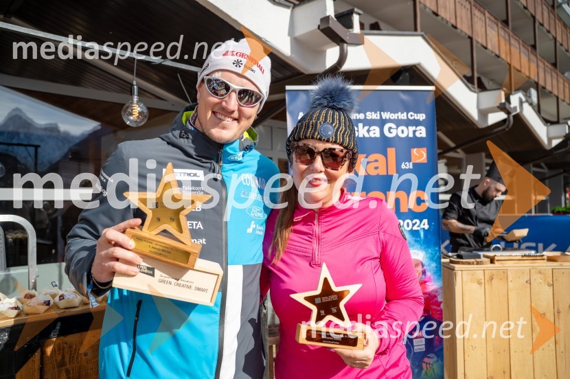  Štefan Hadalin, alpski smučar;  Maja Zagoričnik, urednica GTVVIP dogodek pred Pokalom Vitranc 2024