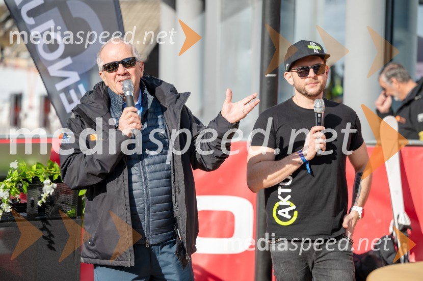  Srečko Medven, generalni sekretar pokala Vitranc;  Klemen Bunderla, radijski voditelj, radio AktualVIP dogodek pred Pokalom Vitranc 2024