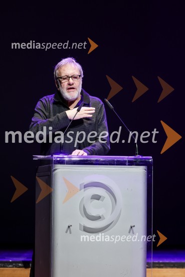 dr. Slavoj Žižek, filozofSivo na sivem: predavanje dr. Slavoja Žižka in dr. Jureta Simonitija, Cankarjev dom