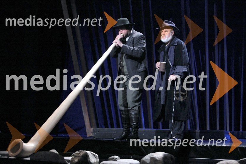 Igor Žužek in Miro Podjed, igralcaPremiera drame Samorog v Slovenskem ljudskem gledališču Celje