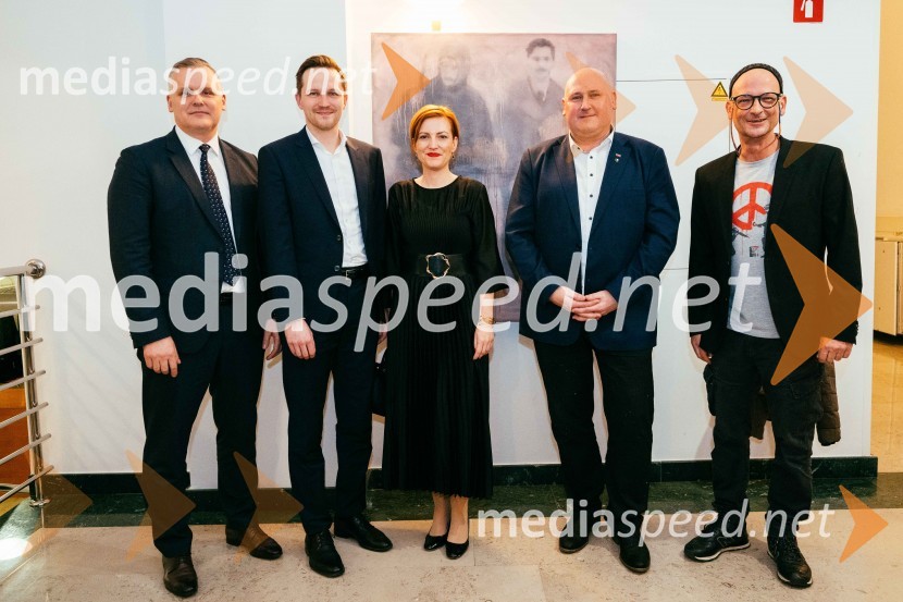 mag. Bojan Kumer, minister za infrastrukturo;  Matija Kovač, župan, MO Celje; dr. Asta Vrečko, ministrica za kulturo;  Boris Goličnik, župan, Občina Šoštanj;  Miha Golob, upravnik in umetniški vodja, SLG CeljeSlavnostno obeležje 80. obletnice smrti Karla Destovnika - Kajuha