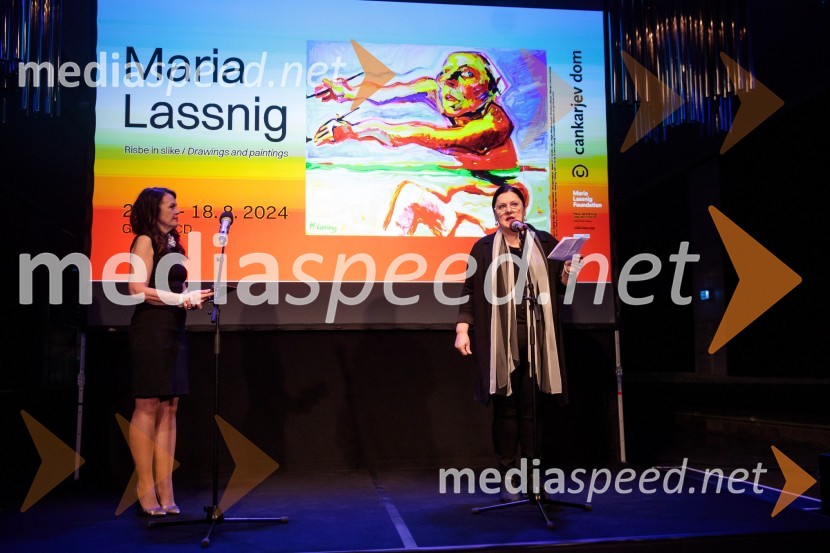  Tajda Lekše, voditeljica;  Uršula Cetinski, generalna direktorica, Cankarjev domOdprtje razstave Marie Lassnig v Cankarjevem domu