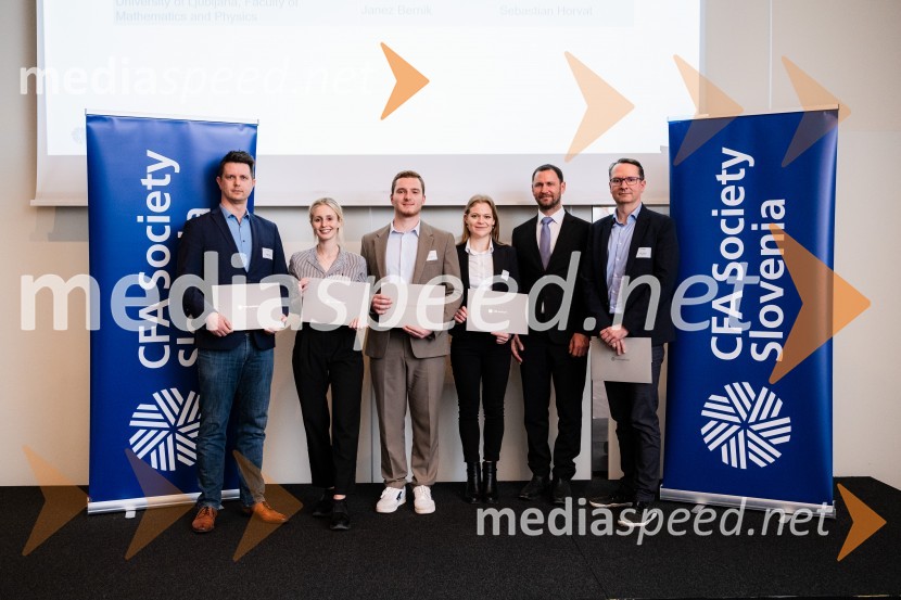 Matija Filiplič, CFA, Cenilna družba in član upravnega odbora društva CFA Slovenija;  Kim Bokalič;  Elia Chimenti;  Iza Matko; dr. Primož Dolenc, Banka Slovenije;  ... CFA Research Challenge 2023/2024
