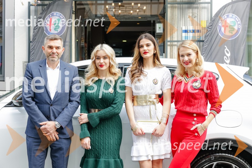  Uroš Mravinec, Avto Triglav d.o.o.;  Jutra Zorc, manekenka;  Lea Prstec, manekenka;  Maja Ferme, modna oblikovalkaAlfa Romeo in modna hiša Ferme združujeta poti