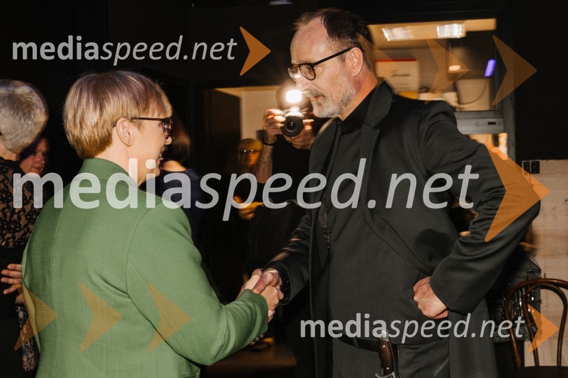 dr. Nataša Pirc Musar, predsednica Republike Slovenije;  Blaž Valič, igralecPremiera Ko se mrtvi prebudimo, SNG Nova Gorica