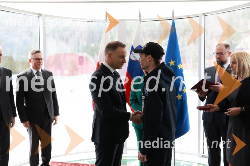  Andrzej Duda, predsednik Republike Poljske;  Anže Lanišek, smučarski skakalecPlanica 2024, četrtek