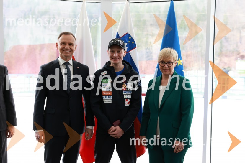  Andrzej Duda, predsednik Republike Poljske;  Anže Lanišek, smučarski skakalec; dr. Nataša Pirc Musar, predsednica Republike SlovenijePlanica 2024, četrtek