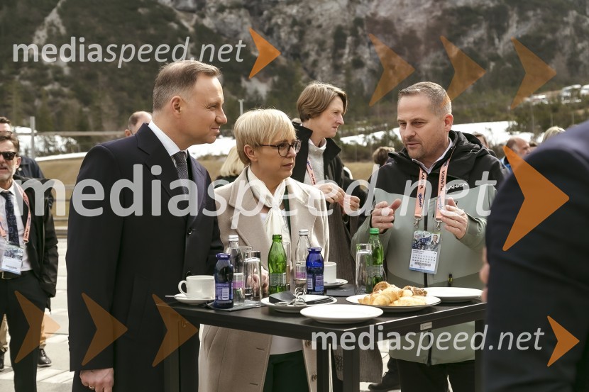  Andrzej Duda, predsednik Republike Poljske; dr. Nataša Pirc Musar, predsednica Republike Slovenije;  Tomaž Šušteršič, generalni sekretar organizacijskega komiteja PlanicaPlanica 2024, četrtek