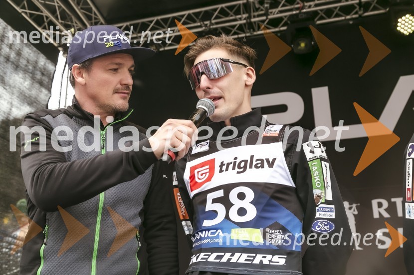  Mitja Šeško, moderator prireditev ;  Timi Zajc, smučarski skakalecPlanica 2024, četrtek