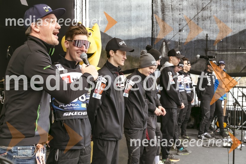  Mitja Šeško, moderator prireditev ;  Timi Zajc, smučarski skakalec;  Peter  Prevc, smučarski skakalec;  Domen Prevc, smučarski skakalecPlanica 2024, četrtek