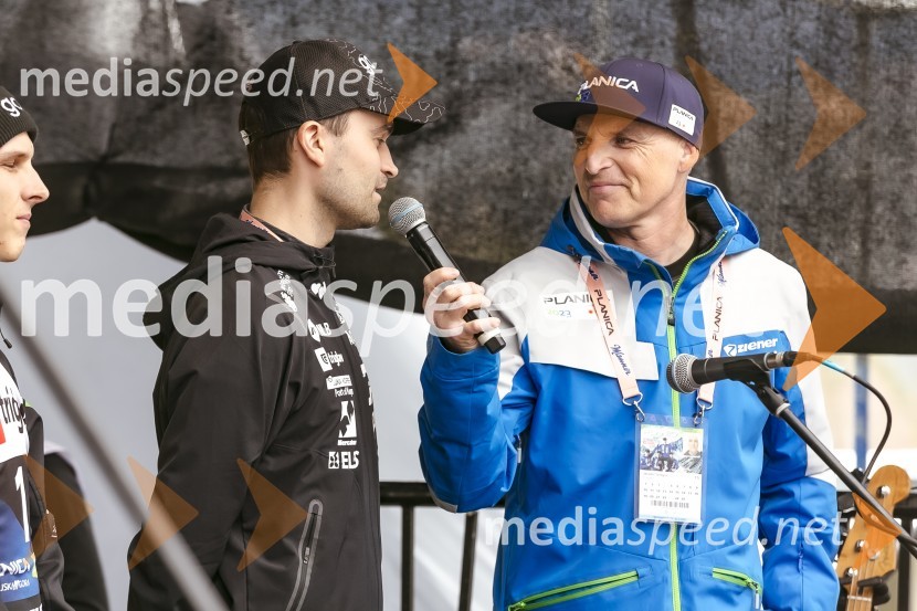  Robert Hrgota, trener slovenske skakalne reprezentance;  Gregor Janežič, moderatorPlanica 2024, četrtek