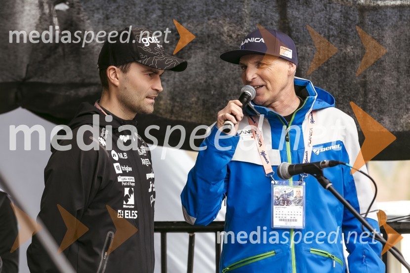  Robert Hrgota, trener slovenske skakalne reprezentance;  Gregor Janežič, moderatorPlanica 2024, četrtek