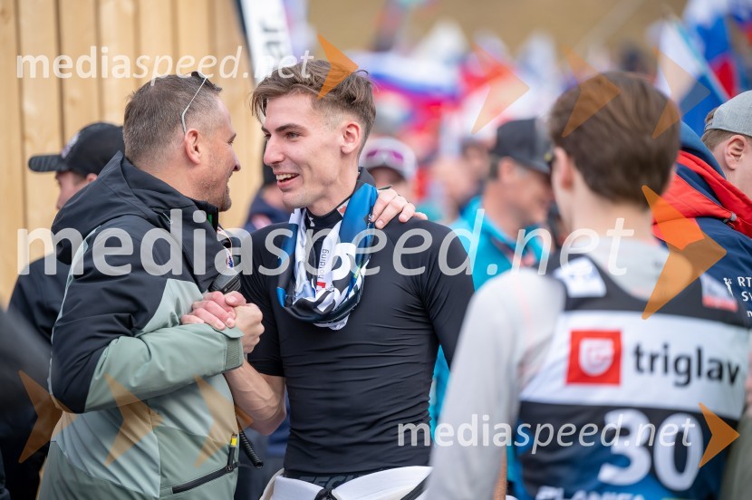  Tomaž Šušteršič, generalni sekretar organizacijskega komiteja Planica;  Timi Zajc, smučarski skakalecPlanica 2024, petek in zmaga Petra Prevca