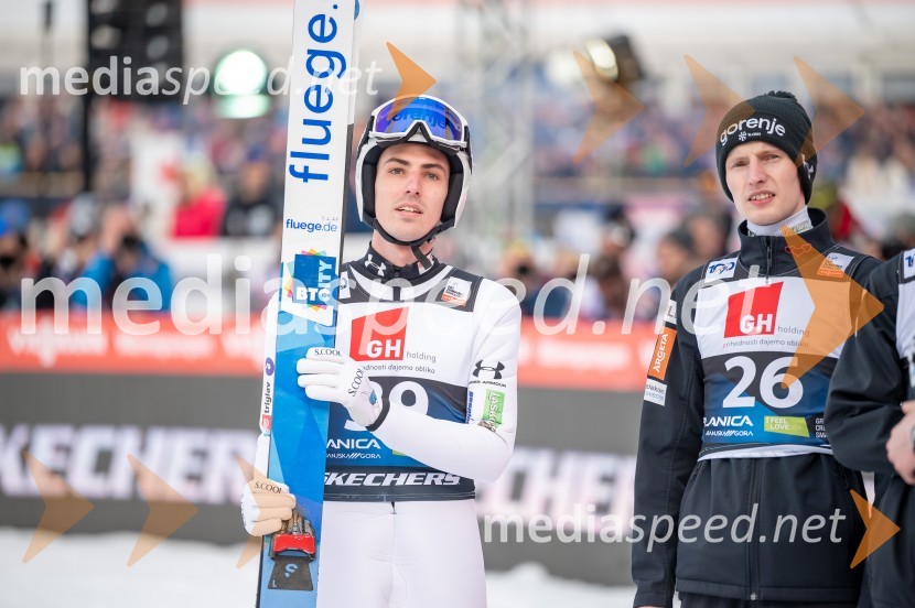  Timi Zajc, smučarski skakalec;  Lovro Kos, smučarski skakalecPlanica 2024, petek in zmaga Petra Prevca