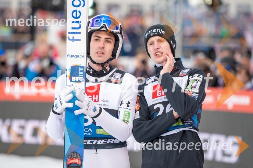  Timi Zajc, smučarski skakalec;  Lovro Kos, smučarski skakalecPlanica 2024, petek in zmaga Petra Prevca