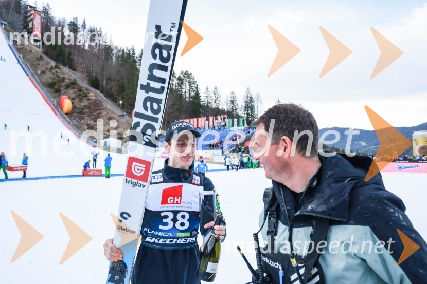  Peter  Prevc, smučarski skakalec;  Tomi Trbovc, PR, Smučarska zveza SlovenijePlanica 2024, petek in zmaga Petra Prevca