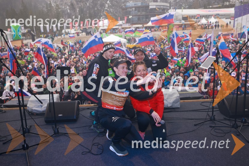  Lovro Kos, smučarski skakalec;  Peter  Prevc, smučarski skakalec;  Anže Lanišek, smučarski skakalec;  Anja Hlača Ferjančič, novinarka, RTVPlanica 2024, nedelja