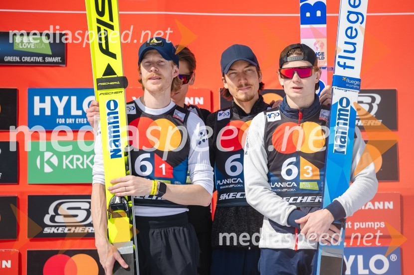  Robert  Johansson, smučarski skakalec (Norveška);  Johann Andre Forfang, smučarski skakalec;  Marius Lindvik, smučarski skakalec ( Norveška)Planica 2024, sobota