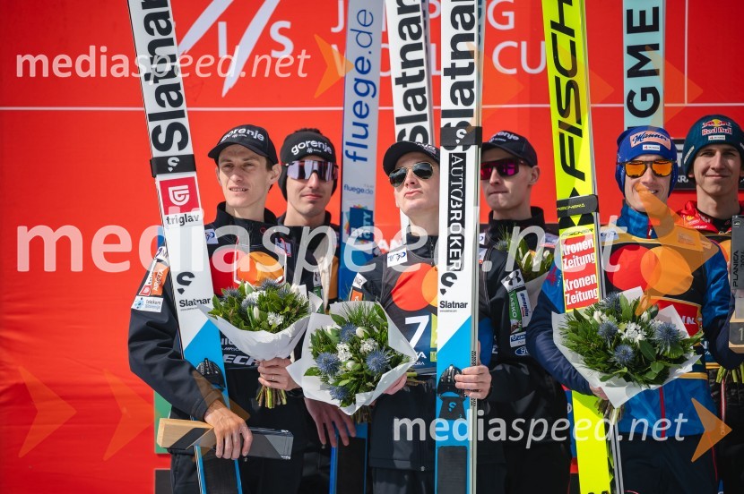  Peter  Prevc, smučarski skakalec;  Timi Zajc, smučarski skakalec;  Domen Prevc, smučarski skakalec;  Lovro Kos, smučarski skakalec;  Stefan Kraft, smučarski skakalec (Avstrija);  Daniel Tschofenig, smučarski skakalec (Avstrija)Planica 2024, sobota