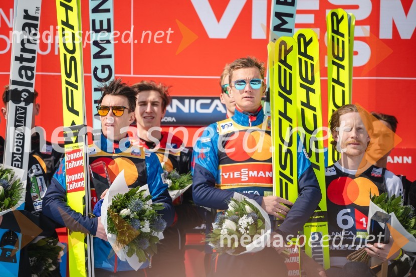  Stefan Kraft, smučarski skakalec (Avstrija);  Daniel Tschofenig, smučarski skakalec (Avstrija);  Daniel Huber, smučarski skakalec (Avstrija);  Robert  Johansson, smučarski skakalec (Norveška)Planica 2024, sobota