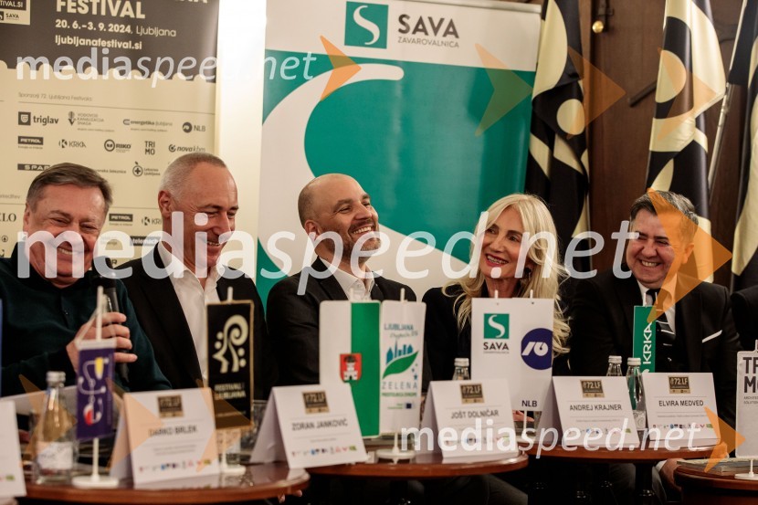  Zoran Janković, župan, Mestna občina Ljubljana;  Jošt Dolničar, predsednik uprave, Zavarovalnica Sava;  Andrej Krajner, direktor komunikacij, NLB;  Elvira Medved,  vodja Službe za odnose z javnostmi Krka d.d.;  Božo  Černila, direktor, TrimoNovinarska konferenca 72. Ljubljana Festivala