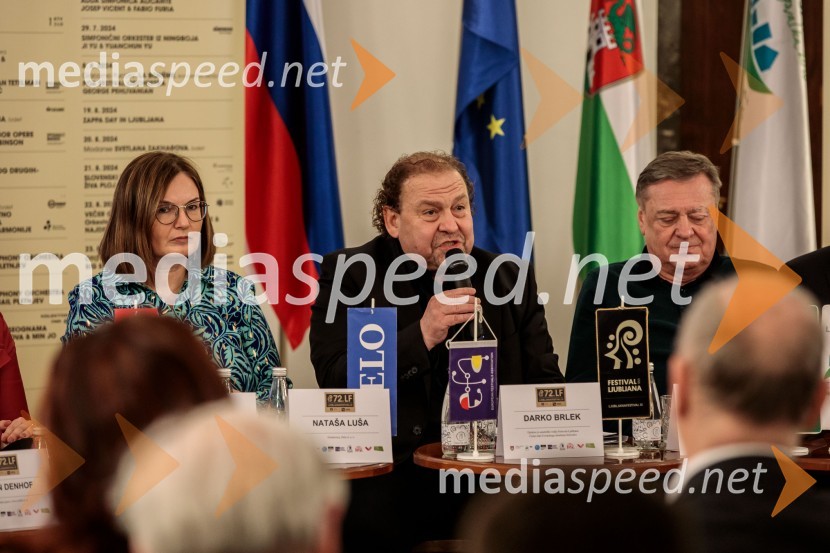  Nataša  Luša, direktorica družbe Delo d.o.o.;  Darko  Brlek, direktor in umetniški vodja, Festival Ljubljana;  Zoran Janković, župan, Mestna občina LjubljanaNovinarska konferenca 72. Ljubljana Festivala