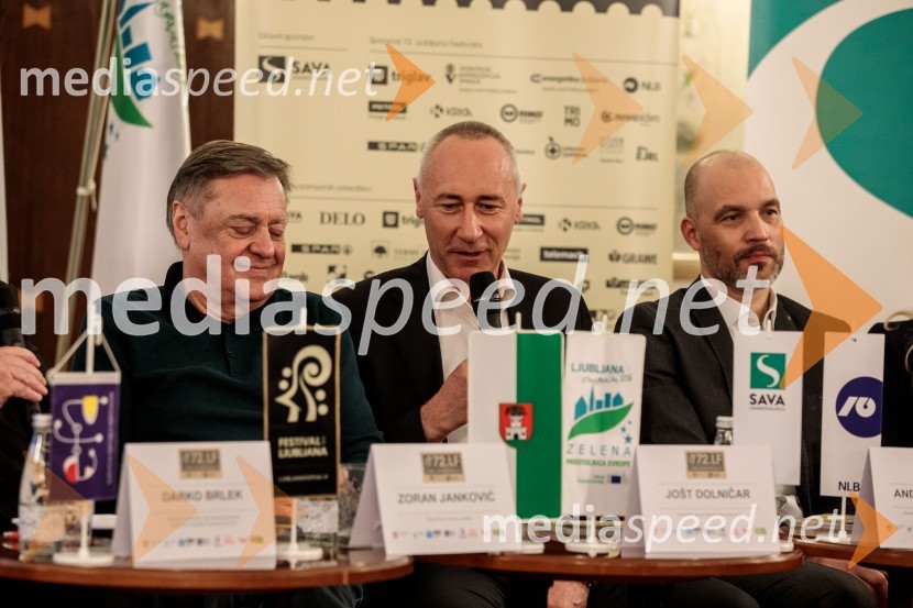 Zoran Janković, župan, Mestna občina Ljubljana;  Jošt Dolničar, predsednik uprave, Zavarovalnica Sava;  Andrej Krajner, direktor komunikacij, NLBNovinarska konferenca 72. Ljubljana Festivala