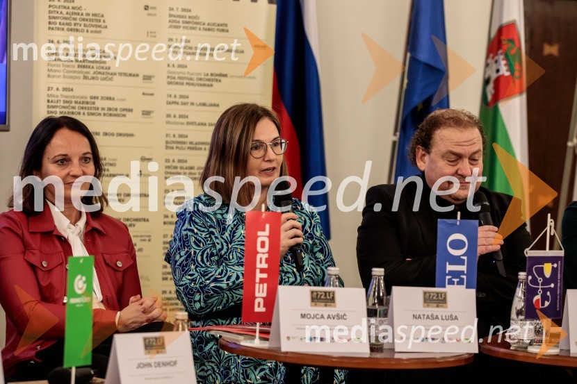  Mojca Avšič, direktorica marketinga in uporabniške izkušnje, Petrol;  Nataša  Luša, direktorica družbe Delo d.o.o.;  Darko  Brlek, direktor in umetniški vodja, Festival LjubljanaNovinarska konferenca 72. Ljubljana Festivala