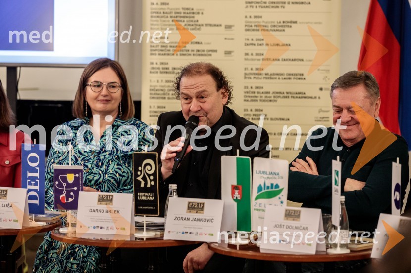  Nataša  Luša, direktorica družbe Delo d.o.o.;  Darko  Brlek, direktor in umetniški vodja, Festival Ljubljana;  Zoran Janković, župan, Mestna občina LjubljanaNovinarska konferenca 72. Ljubljana Festivala