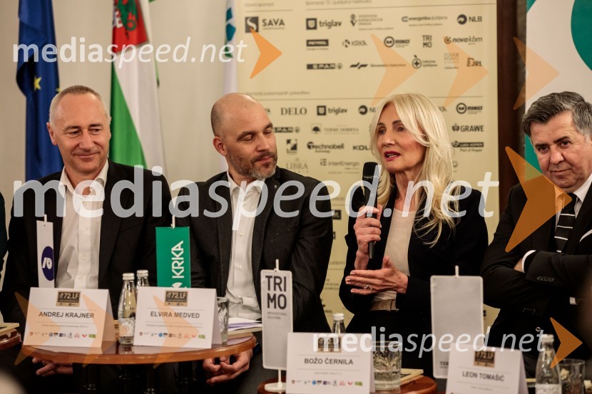  Jošt Dolničar, predsednik uprave, Zavarovalnica Sava;  Andrej Krajner, direktor komunikacij, NLB;  Elvira Medved,  vodja Službe za odnose z javnostmi Krka d.d.;  Božo  Černila, direktor, TrimoNovinarska konferenca 72. Ljubljana Festivala